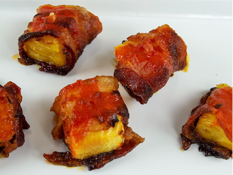 Spicy Bacon Wrapped Pineapple Bites
