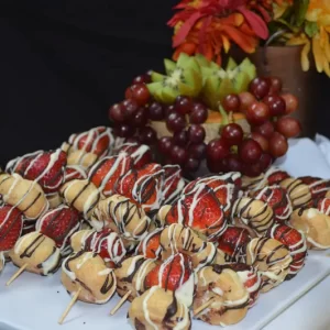Chocolate Drizzled Cream Puff and Fresh Strawberry Kabobs