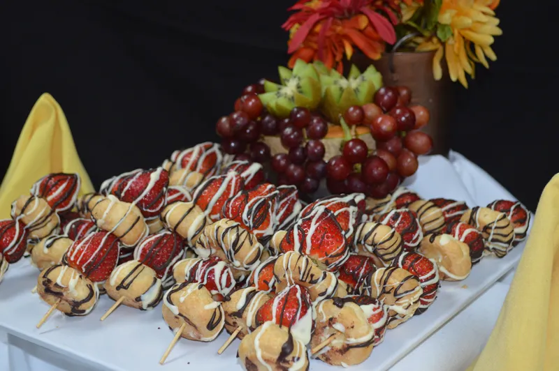 Chocolate Drizzled Cream Puff and Fresh Strawberry Kabobs