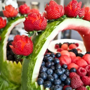 Hand-Carved Watermelon Fruit & Berry Basket