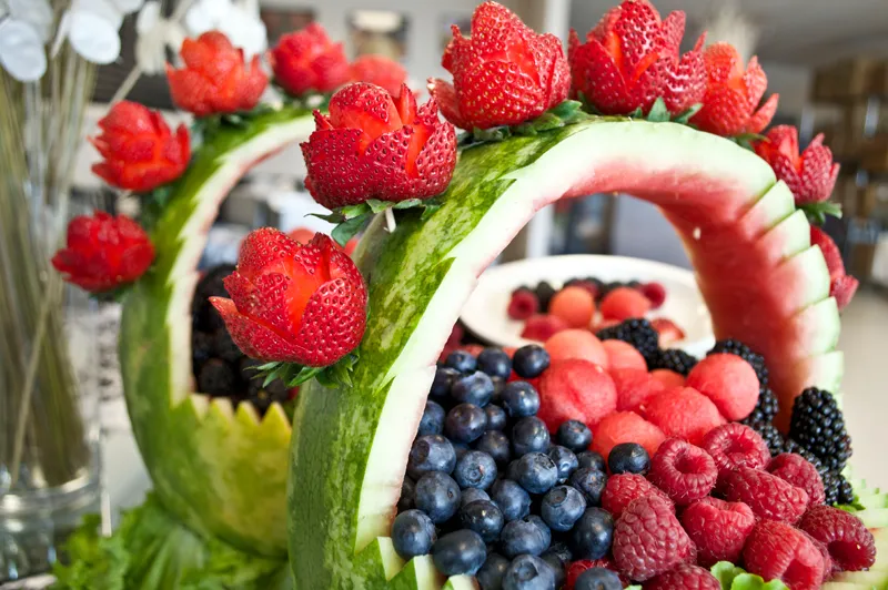 Hand-Carved Watermelon Fruit & Berry Basket